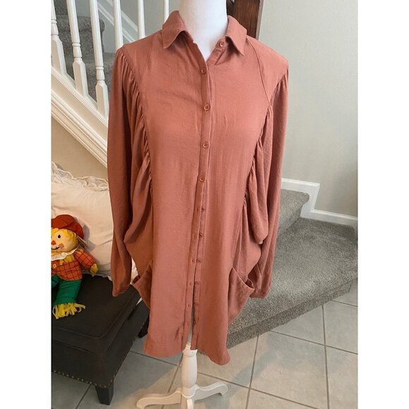 Free People Loose Oversized Button Down Shirt Dress Size XS - Picture 2 of 7